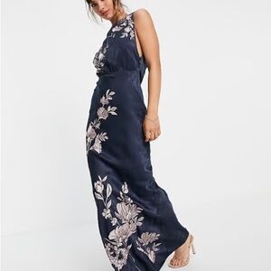 ASOS Navy floral embroidered gown